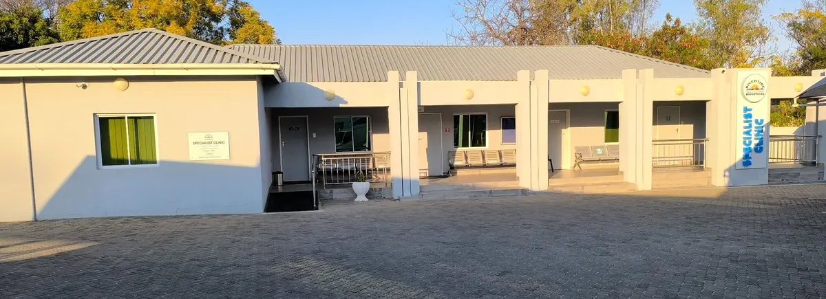 Front entrance of Loaro Surgical Clinic within Riverside Hospital Specialist Clinic in Francistown